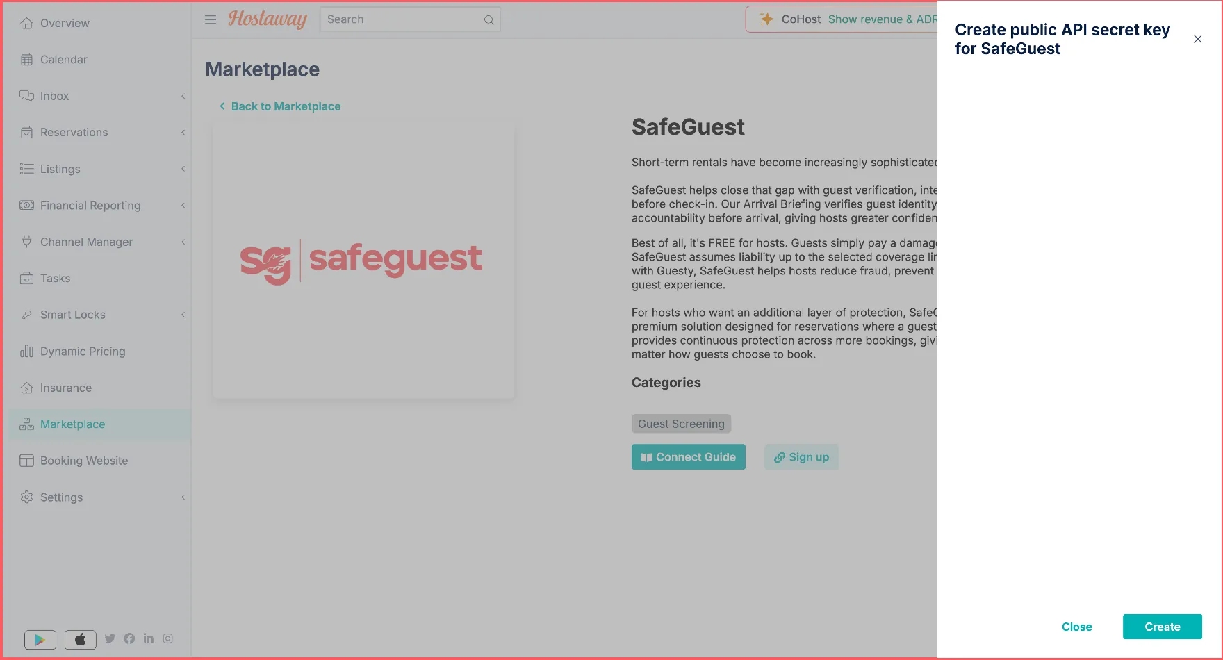 Creating a SafeGuest API key in Hostaway