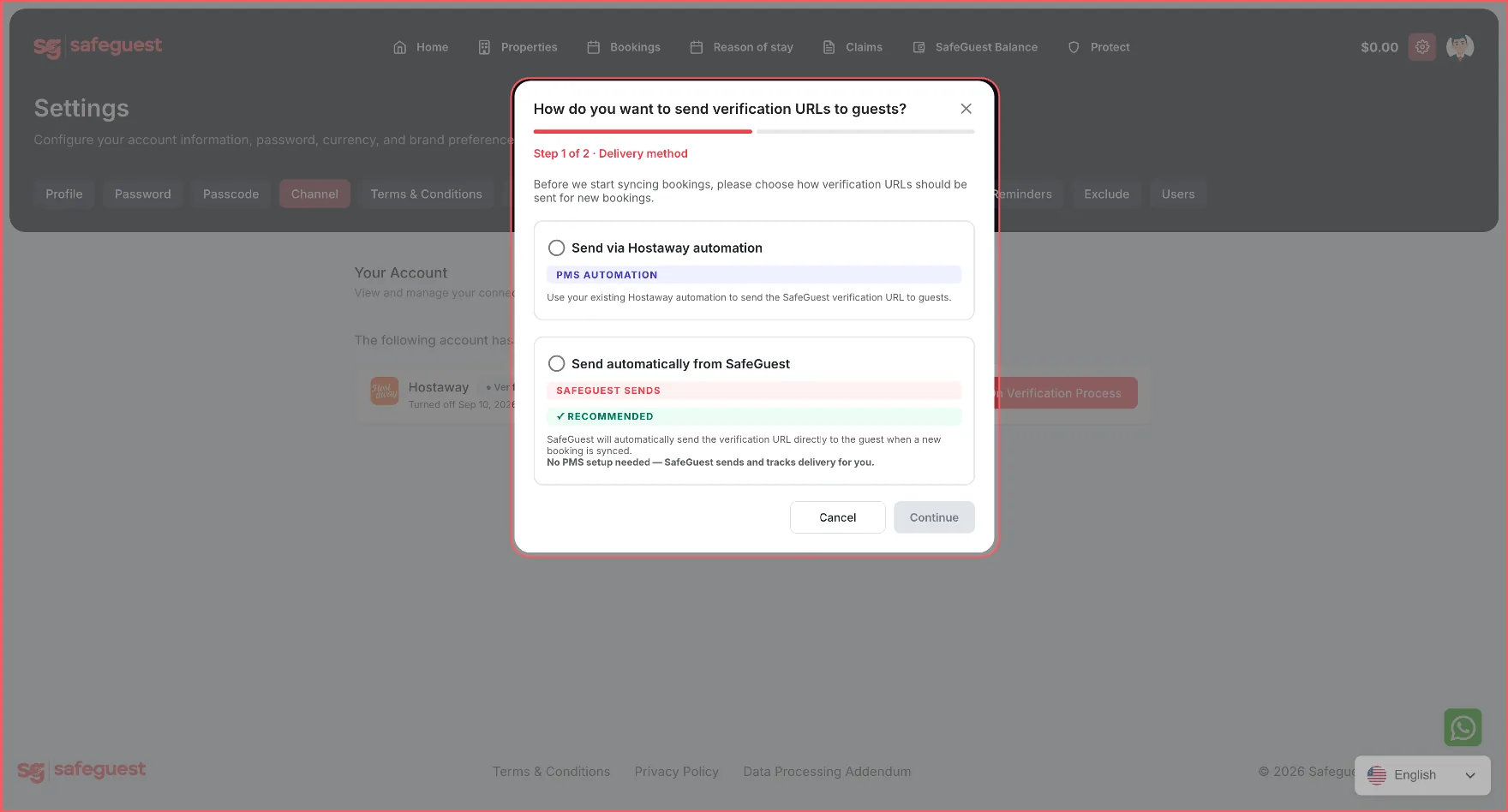 Choosing how SafeGuest sends verification links