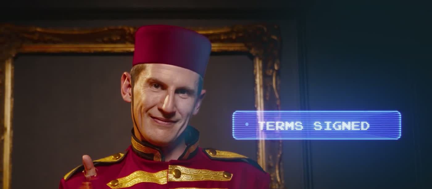 The bellhop giving a thumbs up beside a Terms Signed confirmation