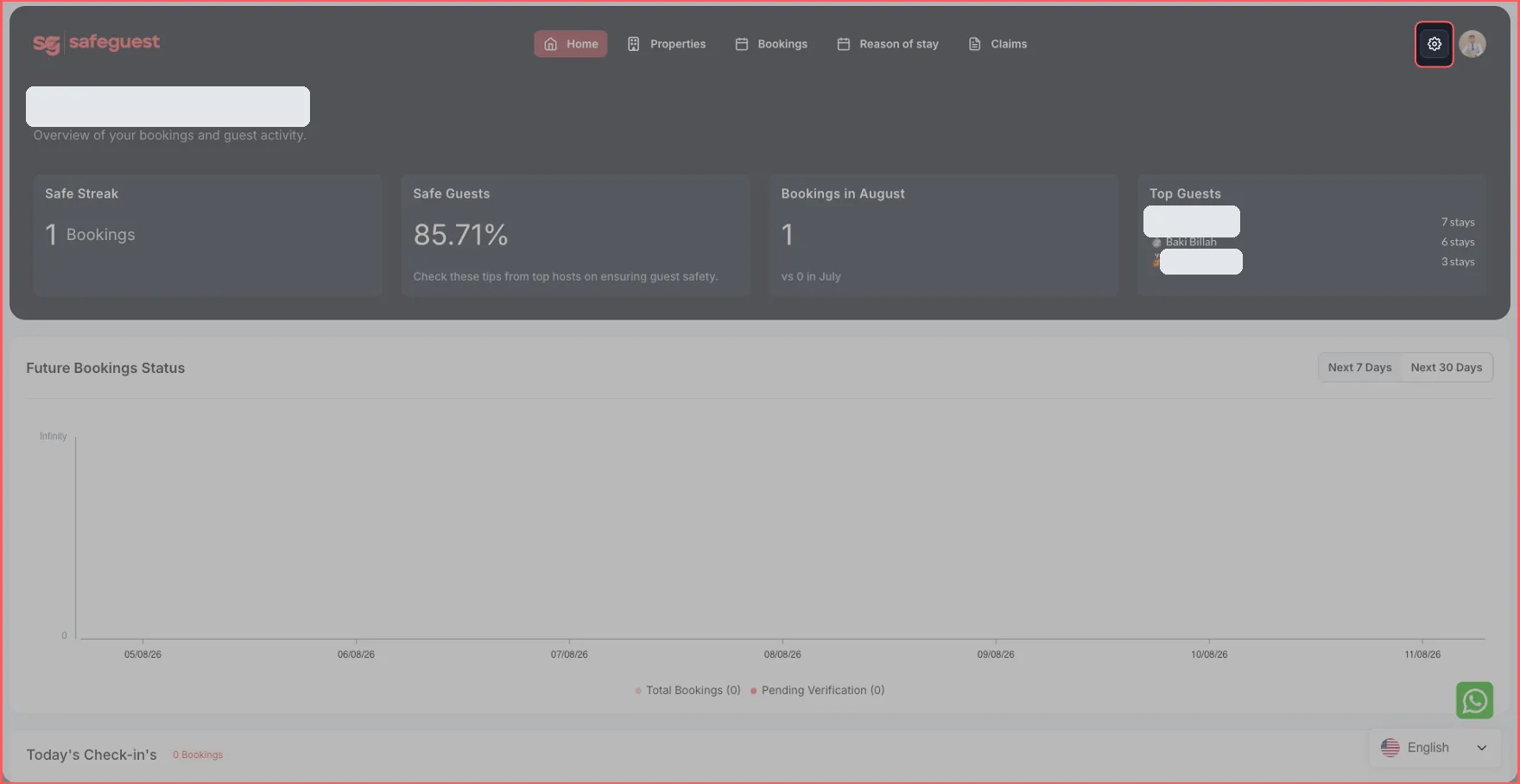 Opening the SafeGuest Settings page