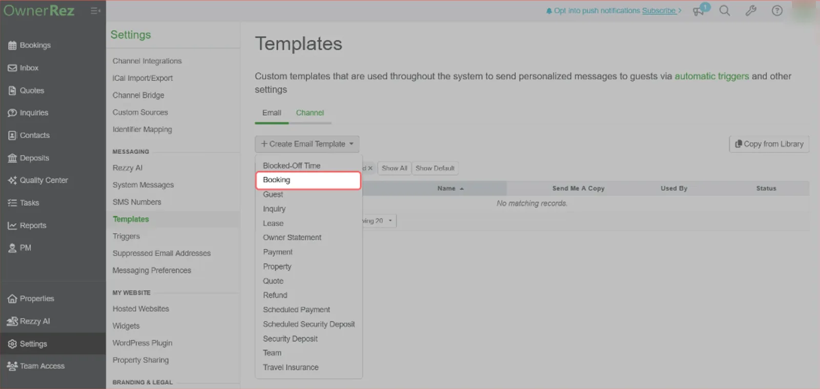 Creating a new booking email template