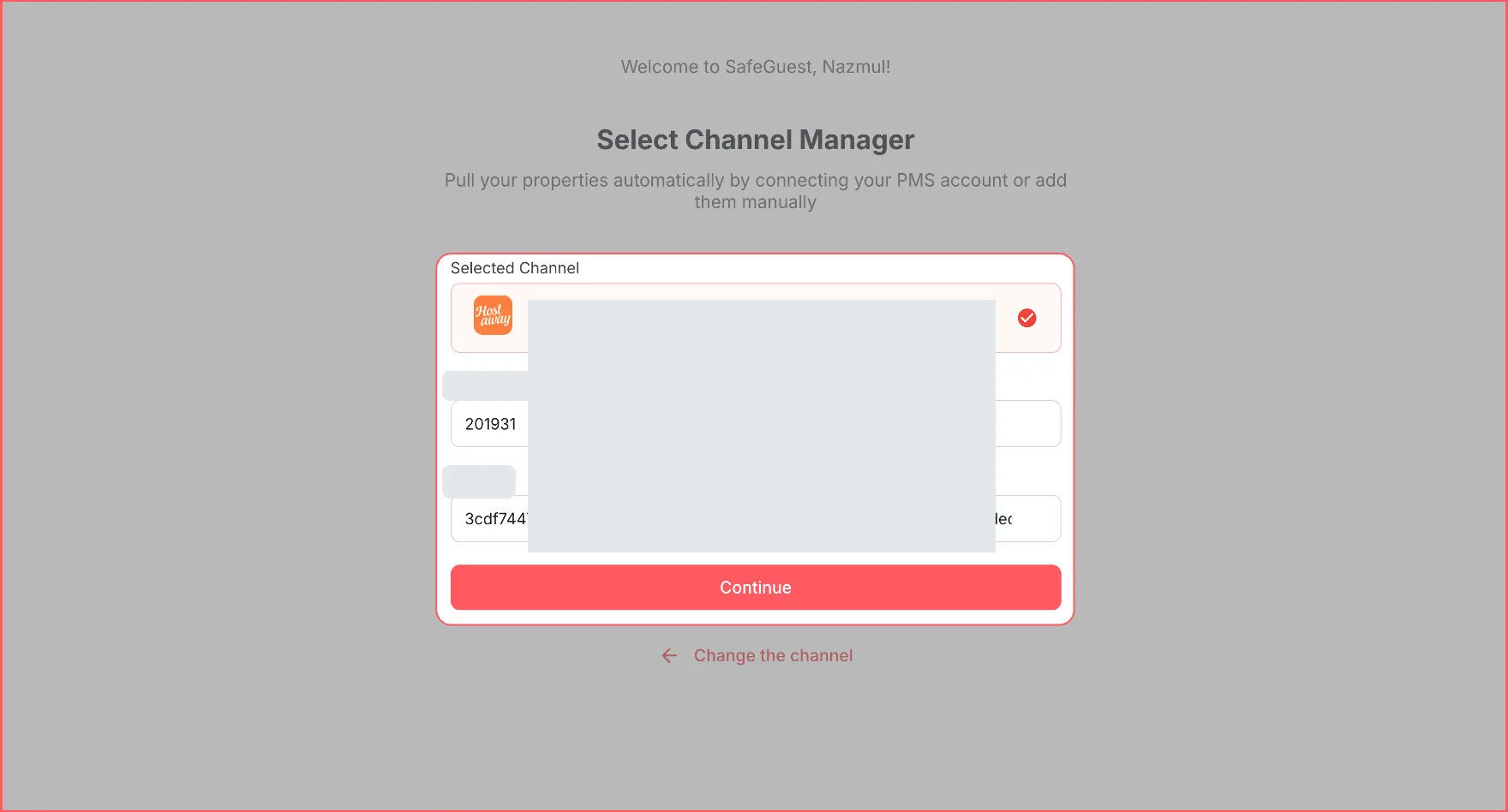 Connecting Hostaway credentials with private values redacted