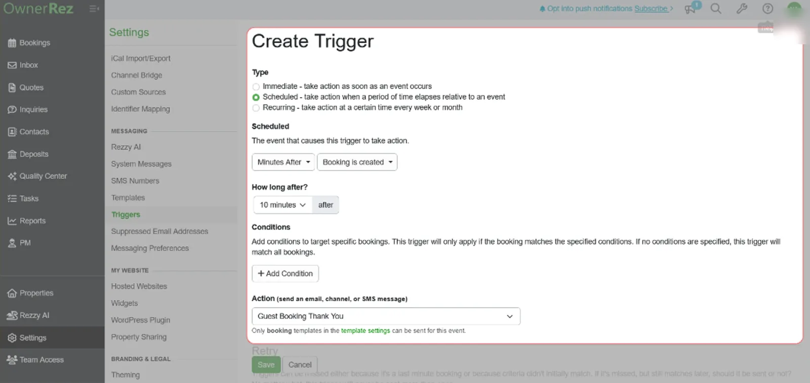 Creating a scheduled trigger in OwnerRez
