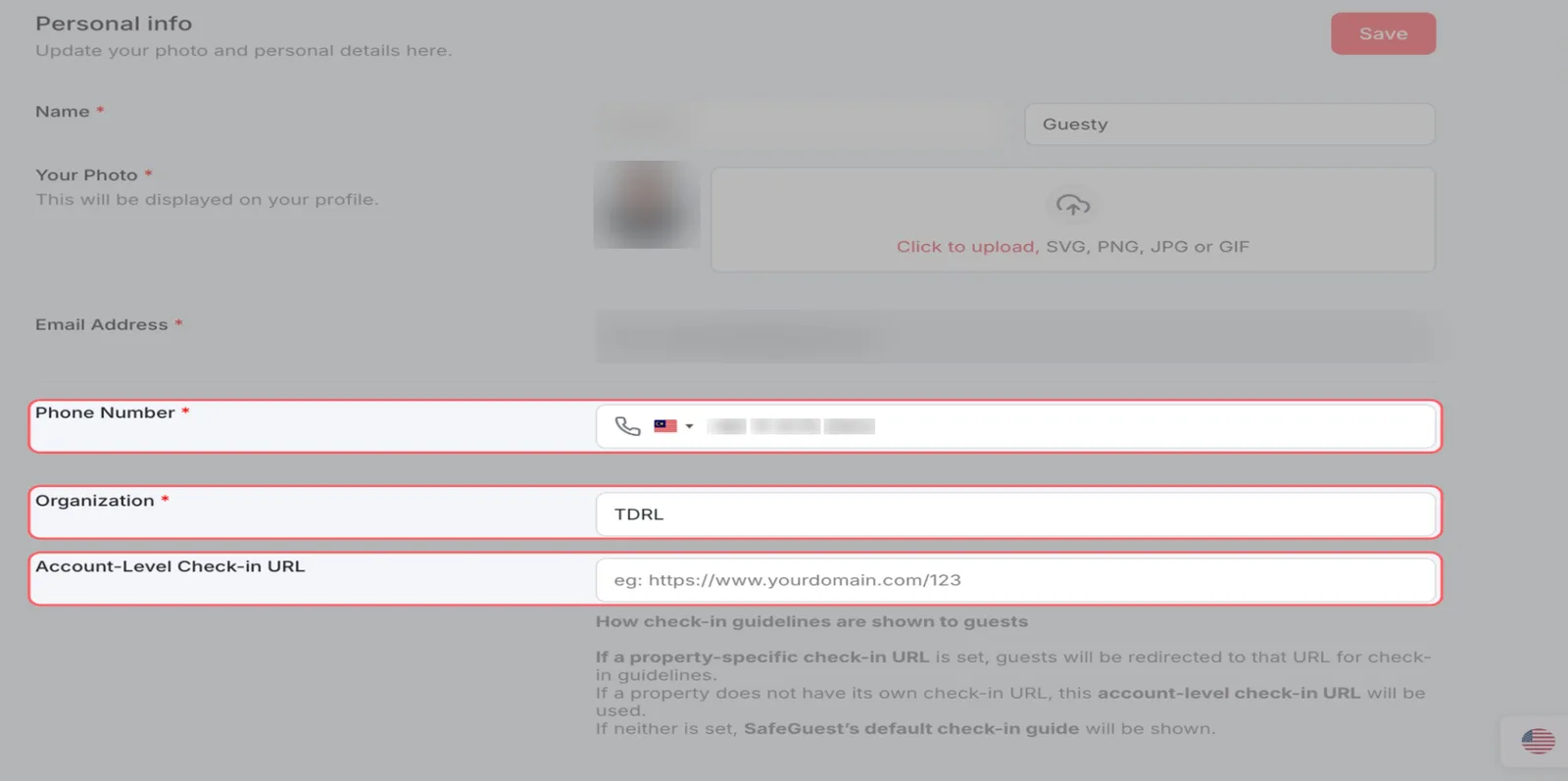 Saving your SafeGuest profile details