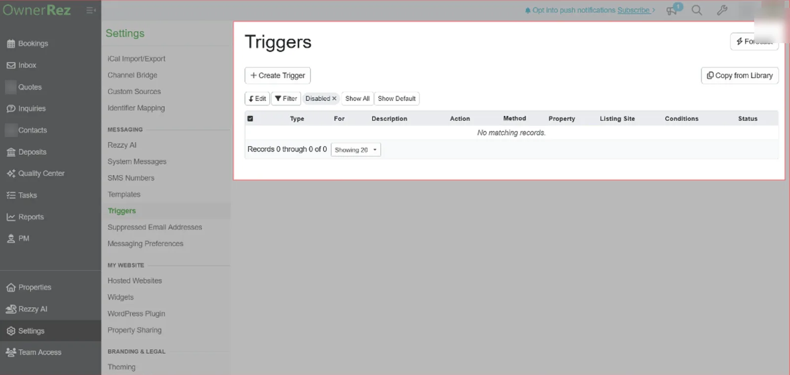 The OwnerRez Triggers page