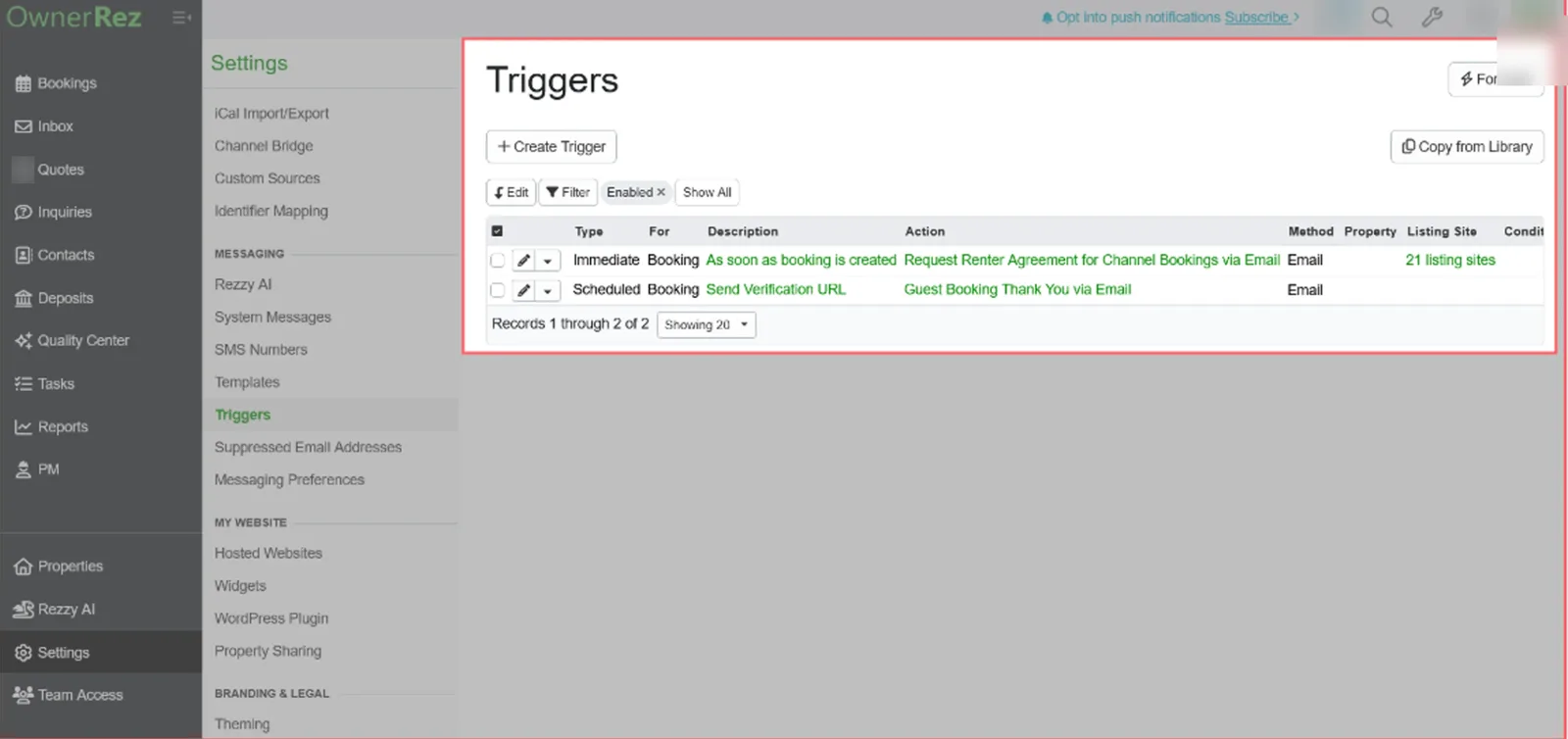 The saved trigger in the Triggers list